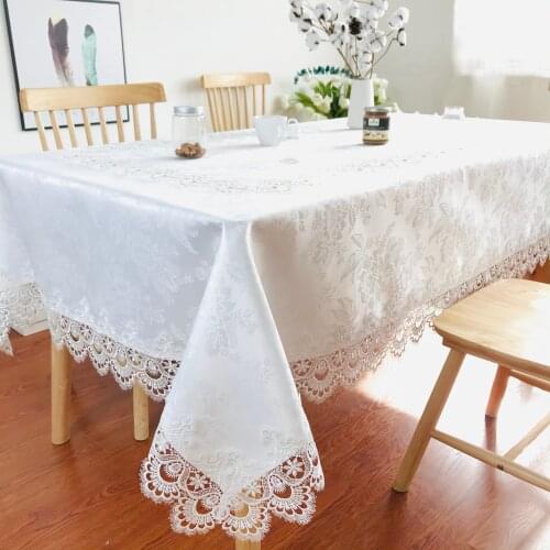 Beige/White Round Square Dinning Wedding party Table runner Lace Embroidery Design Tablecloth