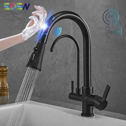 Smart Touch Kitchen Mixer Tap Contemporary Matte Black Pull Out Filter Kitchen Mixer Faucet Smart Sensor Touch Kitchen Faucets