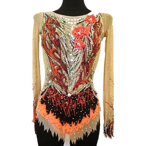 New Design Gymnastics Costumes Women Red Spandex crystals Competition Gymnastics leotards for Skating