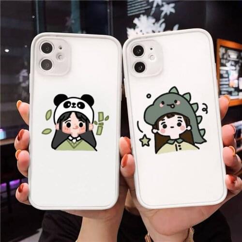 Cute manga girl Phone Case For iPhone 12 11 Mini Pro XR XS Max 7 8 Plus X Matte transparent White Cover