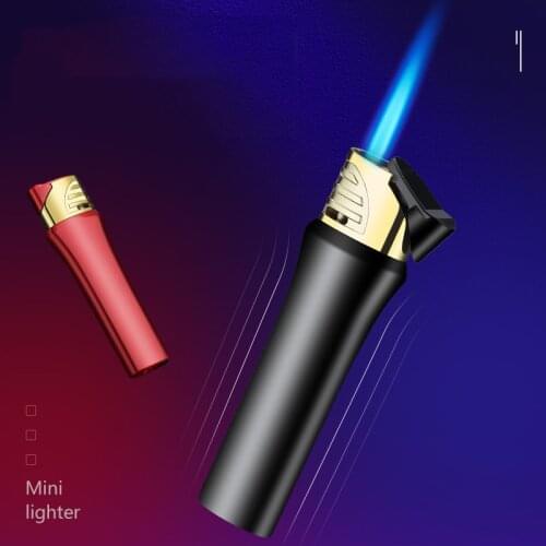 Zinc Alloy Mini Slim Portable Ladies Gas Inflatable Lighter Metal Straight Blue Jet Flame Torch Fire Cigar Lighters Smoking Tool