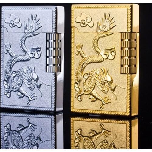 Fashion Dragon Relief Lighter Sharp PING Sound Grinding Wheel Cigarette Lighter Men Metal Gas Butane Flame Lighter Smoker Gift