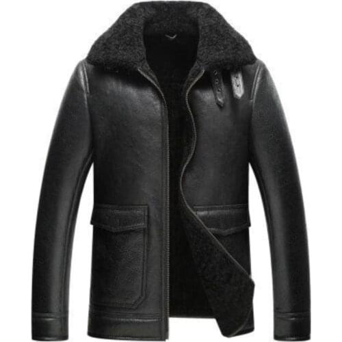Lamb fur Fur one Mens Genuine Leather Sheepskin Jacket Winter Leather Coat High Quality Men shearling coat