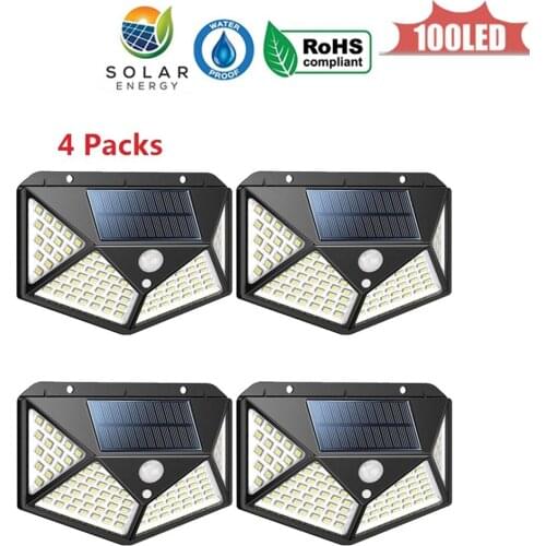 100LED Solar Light PIR Motion Sensor Wall Lamp Energy-saving Lights Waterproof Outdoor Garden Floodlights Spotlights 4 sided 270