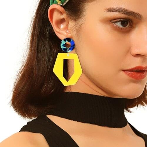 New Acrylic Resin Yellow Hollow Geometric Irregular Big Dangle Earrings For Women Long Pendant Acetate Summer Orecchini Jewelry