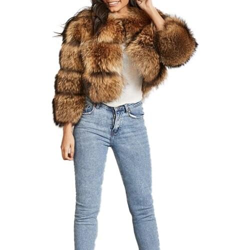 New Arrival Real Raccoon Fur Coat Women Winter Natural Genuine Racoon Fur Jackrt Fluffy Hot Sale Wholesale