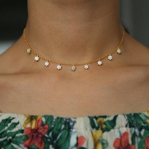 New arrived 3 Colors Flower Charm Choker Necklace Delicate Dantiy CZ Cute Charming Elegance Fashion Women Jewelry Wedding Gift