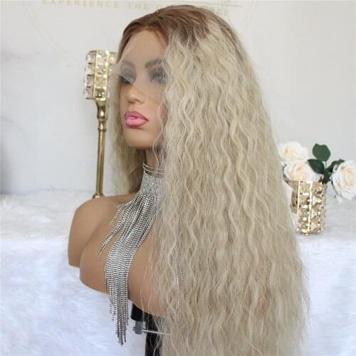 Ash Blonde Synthetic 13x4 Lace Front Wigs Curly Hair Ombre Blonde Long Straight Pre Plucked Heat Resistant Lace Wigs Daily Use