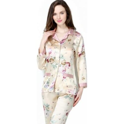 100 Silk Pajamas Ladies Spring And Summer Two-piece High-end Hangzhou Silk Printing Silk Mulberry Pajamas Women Set Silk Long