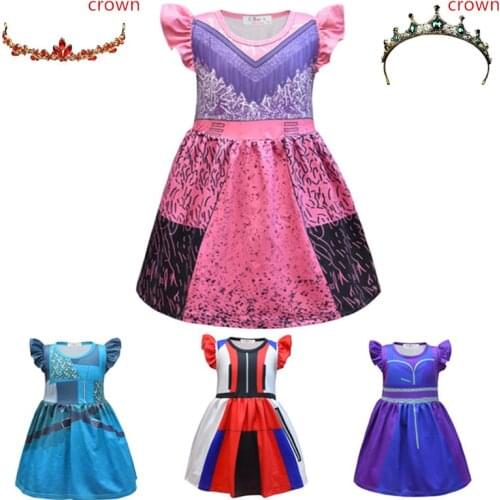 Descendants evie Mal Uma Ursula Girls Dress Baby Clothes Kid Princess Costume crown Toddler Summer Party Ceremony Dress for Girl