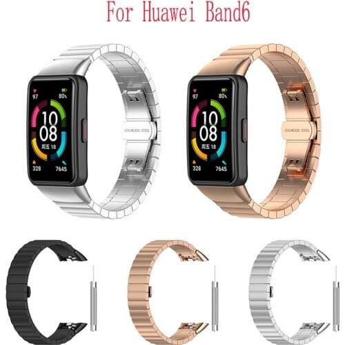 1 Pc Textured Stainless Steel Strap Bracelet Belt Smart Watch Band For Huawei Band6 /Honor Band 6 Metal Strap 3 Optional Colors