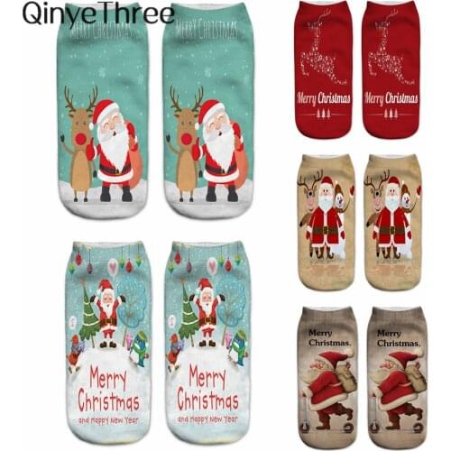 New 3D Printed Christmas Socks Unisex Cartoon Snowman Santa Elk Women Low Cut Ankle Socks Unisex Novelty New Years gift Sox