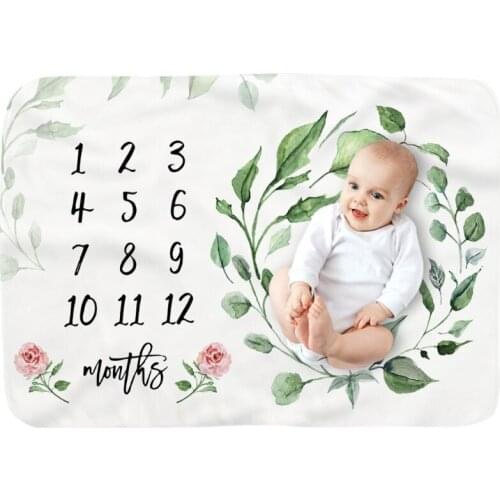 T5EC Baby Monthly Record Growth Milestone Blanket Newborn Soft Flannel Floral Printed Swaddle Wrap Photography Props Props