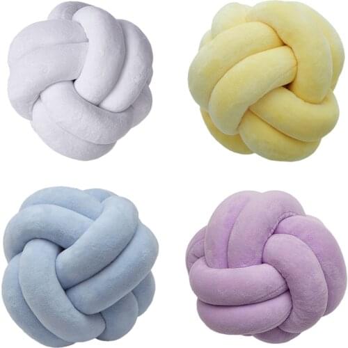 Knotted Plush Ball Design Round Throw Pillow Waist Back Cushions Home Sofa Bed Decoration Dolls Toys For Kids S/M Top