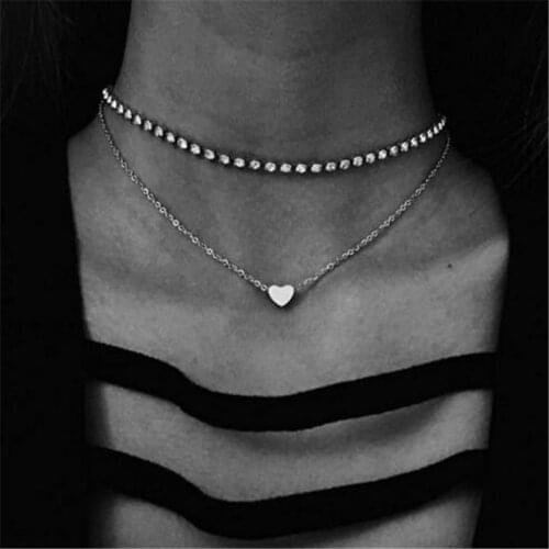 Ahmed Bohemian Vintage Multi Layer Full Rhinestone Choker Necklaces Sexy Heart Pendant Fashion Collier Collar Necklace Gifts New