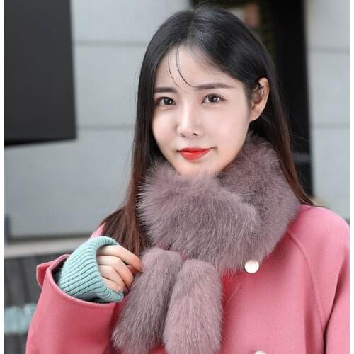 Real Fox Fur Collar 60X14cm Women 100% Natural Fox Fur Scarf Winter Warm Fur Collar Scarves Black