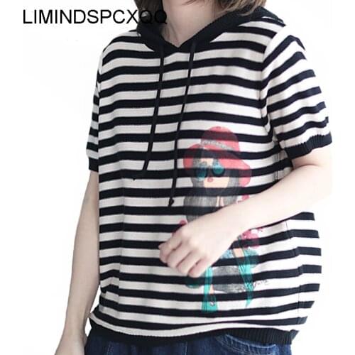 LIMINDSPCXQQ womens striped Hoodie, womens short sleeve knitwear, 2021 Large Print casual top