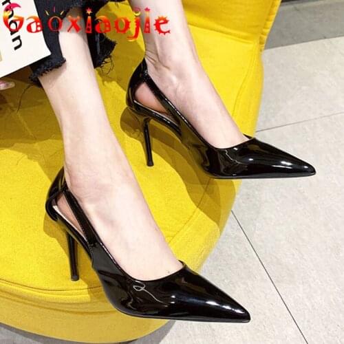 Gaoxiaojie Women Luxury Brand Super Sexy Design Hollow Out Pumps Fashion 9CM Party Stilettos Pure Colour Pointed Office Shoes