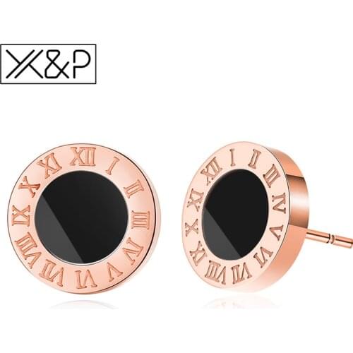 Vintage Stainless Steel Stud Earrings for women Korean Roman numerals Rose Gold Black Earring 2020 Fashion Jewelry Accessories