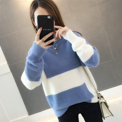 2021 New Autumn Winter Sweater Knitted Pullover Women Korean Version OF Mink Velvet Net Red Lazy Wind Long Sleeve Clothes Female