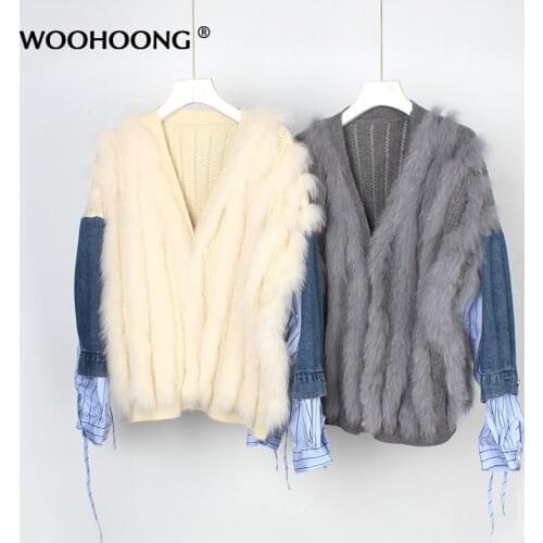 Autumn New Womens Natural Fox Grass Coat Vertical Stripes Stitching Real Fur Coat Sweater Fake Two-piece Suit
