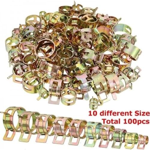 100PCS 6-22mm Spring Clip Fuel Line Hose Water Pipe Air Tube Clamps Fastener Kit