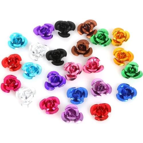 100pcs/lots Fashion Popular 3D Aluminum Rose Flowers For DIY Bracelet Jewelry Accessories Findings Pick Size 6mm 8mm 12mm