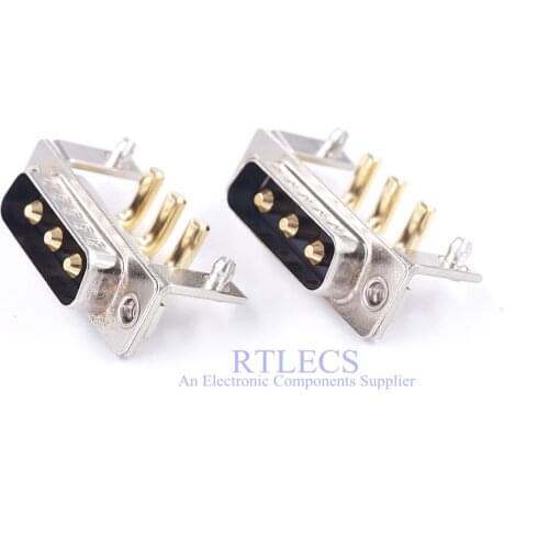 2 pcs High Power 30A 3W3 D-Sub Connector Combo Plug Male Pins 3 Pin Power Panel Mount Through Hole Right Angle PCB brackets