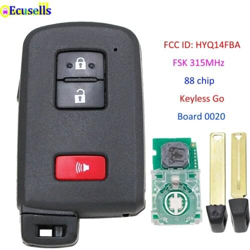 3 Button FSK 315MHz 88 Chip Keyless-Go Smart Remote Key Fob for Toyota Prius C Prius V RAV4 Board 0020 FCC ID: HYQ14FBA TOY12