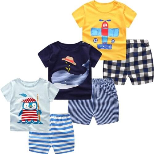 3pcs/lot 2021 Baby Boys Girls Clothing Set Summer Short Sleeve Cartoon Cotton Infant Newborn Clothes Suit Outerwear T-shirts