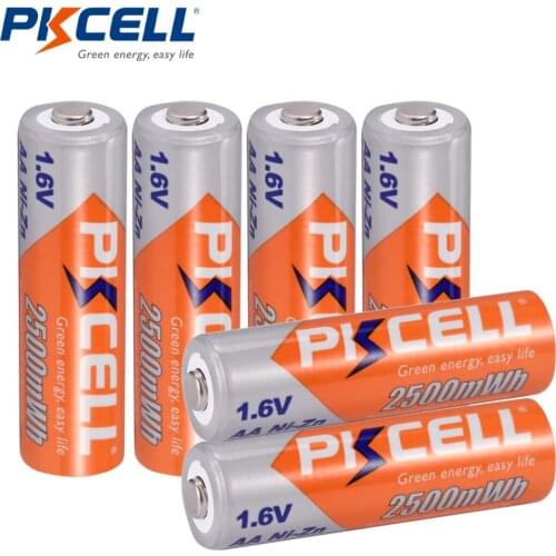 6Pcs*PKCELL NI-ZN 1.6V AA Rechargeable Battery 2A Batteries in 2500mwh nizn aa battery recharge for camera and toys