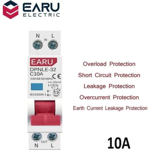 10A 18MM Mini 230V 50/60Hz RCBO 1P+N 6KA Residual Current Differential Automatic Circuit Breaker Over Current Leakage Protection