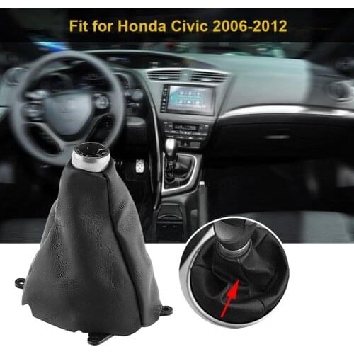 Car PU Leather Gear Collars Carbon Fiber Auto Car Manual Stick Shifter Knob Shift Boot Cover For Honda Civic 2006-2012