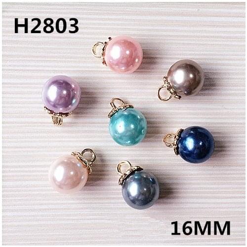 Free Shipping 50PCS/Lot Colorful Round Pearls Jewelry Charms 16MM DIY Alloy Bracelet Necklace Phone Chain Keyring Pendant Charm