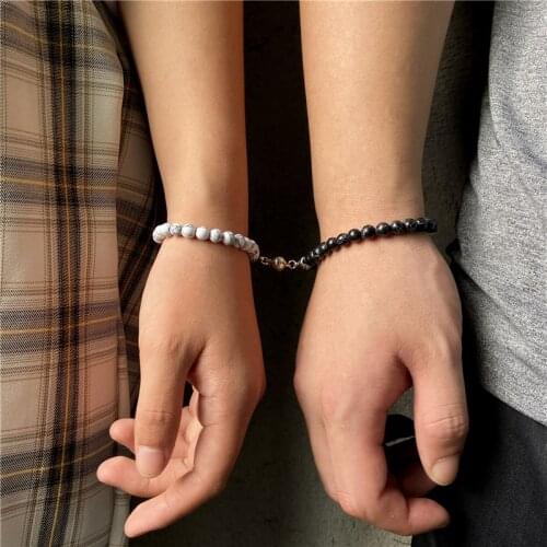 2pcs/set Magnet Couple Bracelets Natural Stone Beads Bracelet For Lover Distance Jewelry Yoga Friendship Women Men Gift Jewelry