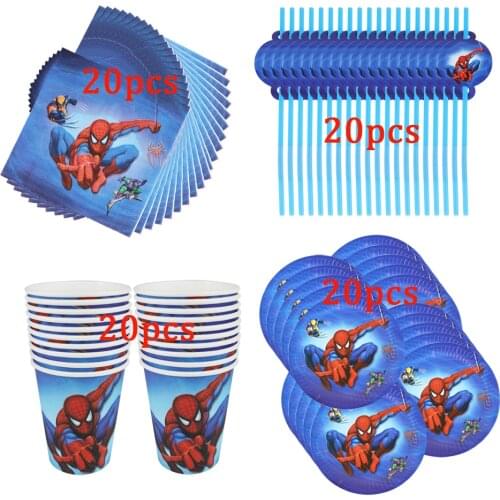 80Pcs Spiderman Theme Kid Favor Birthday Party Paper Disposable Cup+Plate+Napkin+Straw Decoration Party Supplies