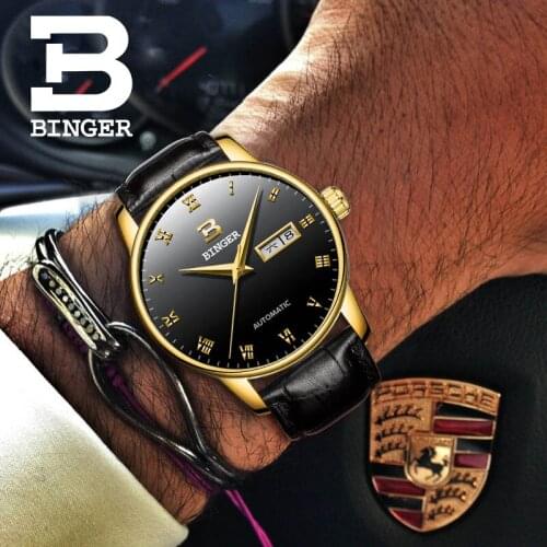 Switzerland BINGER Luxury Men Watches Self Winding Wristwatch Date High Quality Waterproof Automatic Hodinky Mechanical Watches
