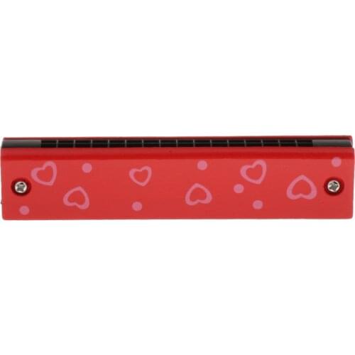Wooden Painted Harmonicas Mouth Organ Xylophone Baby Toy Heart Pattern