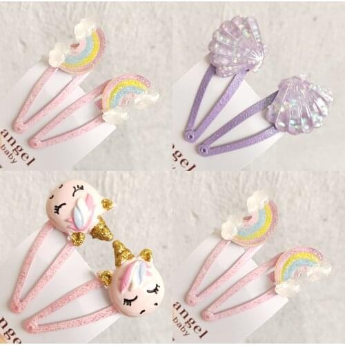 2PCS New Cartoon Cute Rainbow Shell BB Clips Girls Hair Accessories Kids Hairpins Children Headwear Baby Hair Clips Headdress