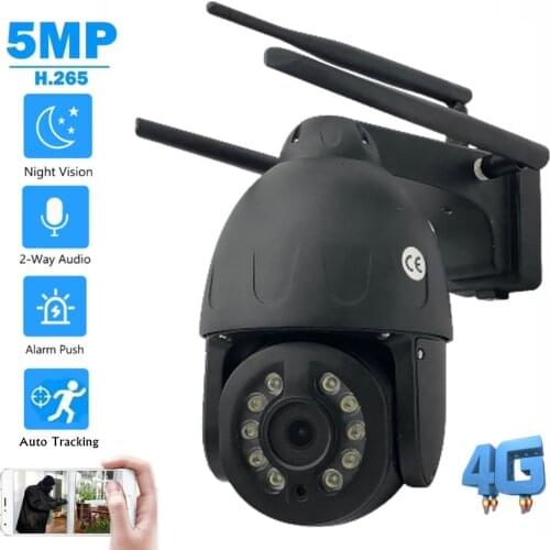 4G 5MP HD IP Camera Outdoor Ai Human Detect Auto Tracking Audio Color Night Vision H.265 Metal Dome Home CCTV Surveillance Camhi