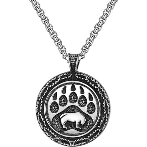 Stainless Steel Punk Rock Vintage Viking Rune Bear Claw Pendant Necklace Jewelry Gift For Him with Chain