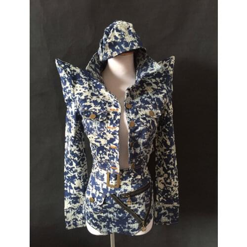Fashion Camouflage navy style Shorts Jacket hat Set Women Singer DJ ds jazz dance costume hiphop stage macho queen costume