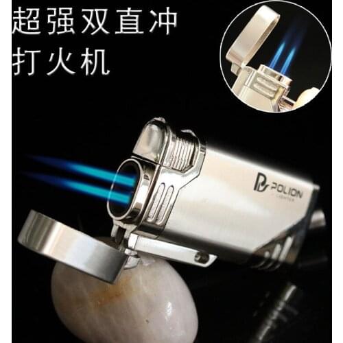 Creative 2 Nozzles Blue Flame Lighter Outdoor Windproof Jet Lighter Cigarette Cigar Lighter Smoke Accessories Dropship Suppliers