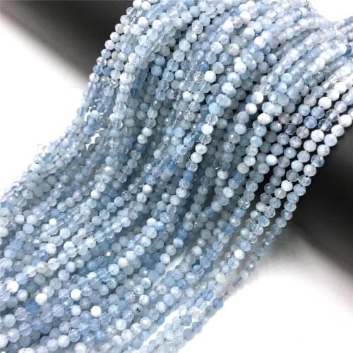 Small Beads Natural Aquamarines Beads Faceted Blue Beads Loose Beads For Jewelry Making Jewelry Accessories DIY 15"/Strand