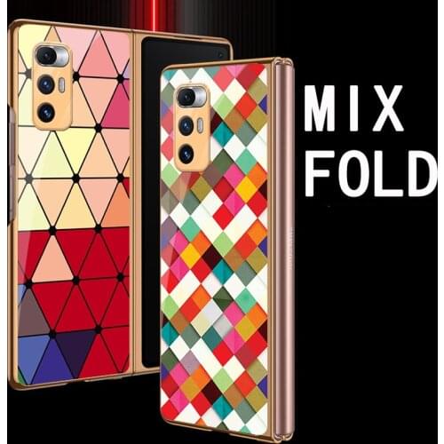 Mix Fold Funda Case for Xiaomi Mi Mix Fold Grid Pattern Splicing Coque Plating Tempered Glass Mobile Phone Case Cover Mix Fold