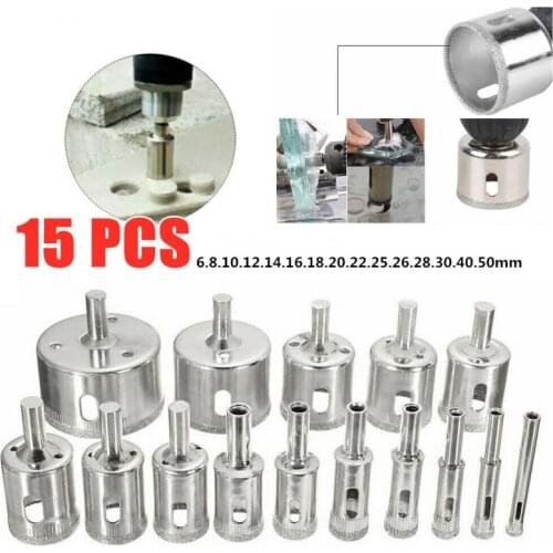 15PCS/Set 6-50mm Diamond Drill Bit Set Use for Glass Tile Marble Granite Core Hole Saw Drill Bits Electric drilling tool