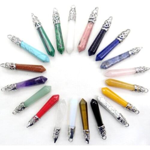 Natural stone Turquoises Opal tiger eye Quartz Crystal pillar pendant for diy Jewelry making necklace Accessories20PCS A9