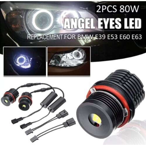 2021New 80W 1pair LED Angel Eyes Marker Lights LED Angel Eyes Halo Ring Marker Light Bulb Replacement for BMW X5 E39 E53 E60 E63