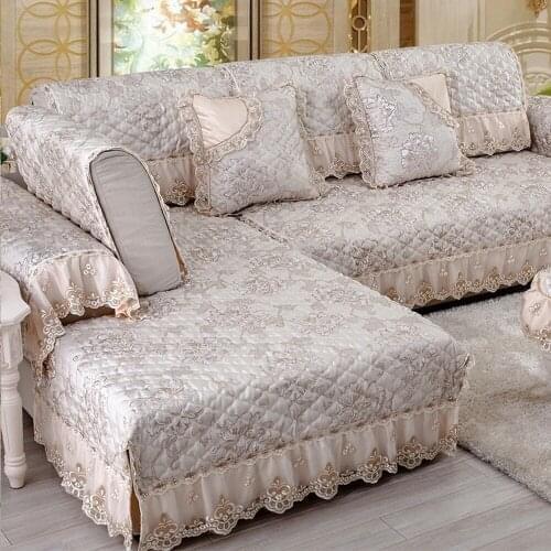 Luxury Linen Cotton Sofa Cover European champagne Jacquard Sofa Set Cushion Backrest Combination Set Exquisite Lace Sofa Towel 2
