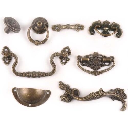 Retro New Antique Bronze Color Cabinet Knobs And Handles Wood Box Door Cabinet Drawer Pulls Cupboard Furniture Handle C2265